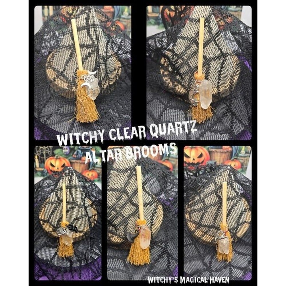 Clear Quartz Point Crystal Charm Alar Broom Set